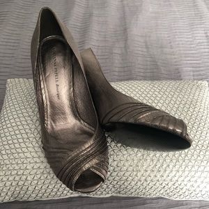 👠 Pewter Adrianna Pappell Peep Toe Heels.